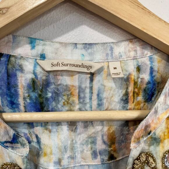 Soft Surroundings Embellished Peasant Top M Boho Floral Tunic Sparkle Beaded - Picture 4 of 10